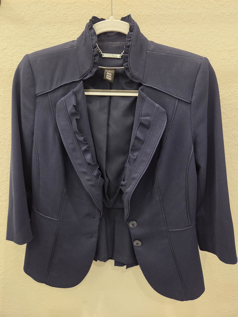 WHBM Navy Ruffle-Trim Jacket